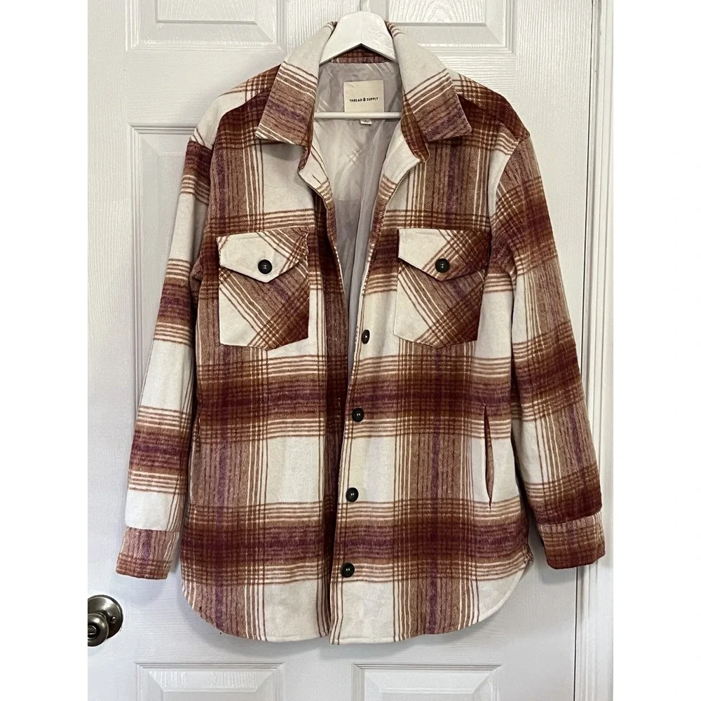 Thread & Supply Plaid Shacket Jacket Womens L Cozy Core Fall Layering Lumberjack